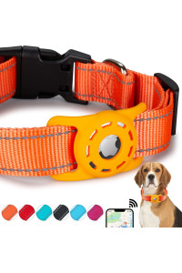 Konity AirTag Cat Collar, Compatible with Apple 2021, Nylon Pet Kitten Puppy Collar with Silicone Holder for Small Dogs, Orange,XS: 8''-12'' Neck