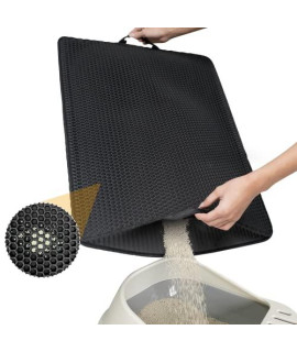 cat Litter Mat Trapping Litter Box With Handles Honeycomb Double Layer Design - Super Size,Kitty Box Litter Mats for Floor Non-Slip Waterproof Urine Proof Easy clean Scatter control,225x 296