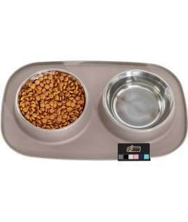 Gorilla Grip 100% Waterproof BPA Free Cat and Dog Bowls Silicone Feeding Mat Set, Stainless Steel Bowl Slip Resistant Raised Edges, Catch Water, Food Mess, No Spills, Pet Accessories, 3 Cup, Beige
