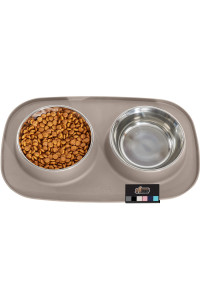 Gorilla Grip 100% Waterproof BPA Free Cat and Dog Bowls Silicone Feeding Mat Set, Stainless Steel Bowl Slip Resistant Raised Edges, Catch Water, Food Mess, No Spills, Pet Accessories, 1 Cup, Beige