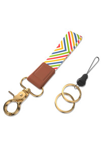 Handlein Key Ring Bracelet ,Mini Keychain Bracelet for Women,Key Rings for Keychains Holder car ID Badges card Wallet Phone camera(Line)