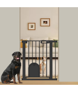 Mom's Choice Awards Winner-TSAYAWA Narrow Baby Gate with Cat Door Walk Through 24.5 to 29.5 Wide - Small Pet Gate for Puppy Dog Doorway Stair-Pressure Mounted Safety Child Gate Stand 30 inches Tall