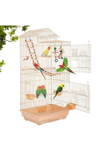 BestPet 39 inch Roof Top Large Flight Parrot Bird Cage Accessories Medium Roof Top Large Flight cage Parakeet cage for Small Cockatiel Canary Parakeet Sun Parakeet Pet Toy (Almond)