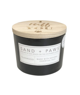 Sand + Paws Scented Candle - Teakwood - Additional Scents and Sizes -Luxurious Air Freshening Jar Candles Neutralize pet Odors and Enhance Home d?or - 100% Cotton Lead-Free Wicks - 12 oz