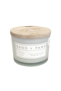 Sand + Paws Scented Candle - Ocean Mist - Additional Scents and Sizes - Luxurious Air Freshening Jar Candles Neutralize pet Odors and Enhance Home d?or - 100% Cotton Lead-Free Wicks - 12 oz