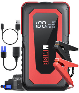 NWISE car Jump Starter, 2000A Peak 20000mAh Portable Battery Starter (Up to 80L gas or 70L Diesel Engine) with Smart Safety Jumper clamps,12V Jump Boxes with Dual USB Quick charge 30, LED Light