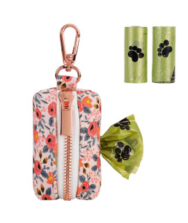 Unique style paws Dog Poop Bag Holder Reusable Waste Bag Dispenser for Travel,Park and Outdoor Use Includes 2 Roll Dog Poop Bags-Pinkrose
