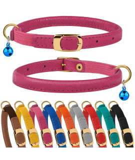 Murom Rolled Leather Cat Collar with Elastic Strap Safety Adjustable Pet Collars for Cats Kitten Yellow Red Pink Blue Orange Brown Gray (Pink)