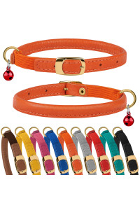 Murom Rolled Leather Cat Collar with Elastic Strap Safety Adjustable Pet Collars for Cats Kitten Yellow Red Pink Blue Orange Brown Gray (Orange)