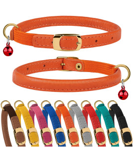 Murom Rolled Leather Cat Collar with Elastic Strap Safety Adjustable Pet Collars for Cats Kitten Yellow Red Pink Blue Orange Brown Gray (Orange)