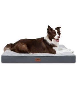 MIHIKK Orthopedic Dog Bed Waterproof Dog Beds with Removable Washable Cover Anti-Slip Egg Foam Pet Sleeping Mattress for Large, Jumbo, Medium Dogs, Grey, 54 x 44 Inch