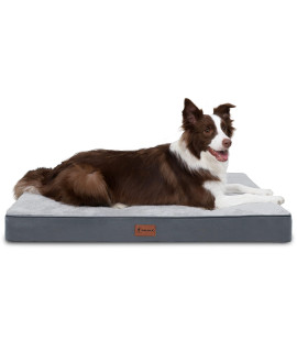 MIHIKK Orthopedic Dog Bed Waterproof Dog Beds with Removable Washable Cover Anti-Slip Egg Foam Pet Sleeping Mattress for Large, Jumbo, Medium Dogs, Grey, 44 x 32 Inch