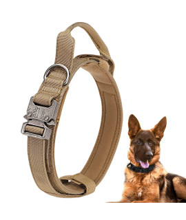 Dog Tactical Collar Military Dog Training Collar Control Handle and Heavy Metal Buckle for Medimum Large Dog Training Behavior Aids Brown L