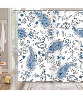 Decoreagy Long Shower curtain - 78Inch, Water Repellent Polyester Fabric Bathroom Shower curtain, Blue White Paisley Floral Vine Shower curtain Machine Washable for Home Bathtubs Decor