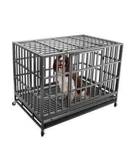 Confote 47Inch Heavy Duty Dog Kennel Strong Metal Dog Cage Pet Crate for Medium and Large Dogs with Four Lockable Wheels, Removeable Tray