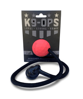 K9 Ops Dog Ball on a Rope Moki Tug Toy - Solid Rubber Fetch Training Reward - Large Dogs Durable Indestructible Chewers Pitbull Dobermann Rottweiler Shepherd (Ruby Red - Black Rope)