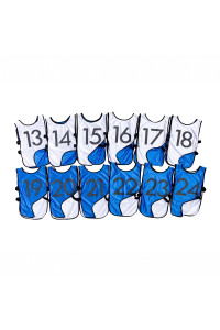 LVL10 Sports Pinnies - Reversible and Numbered Practice Vest Pennies for Soccer, Basketball Team Scrimmages - Adults and Kids (Pack of 12 13-24) (BlueWhite, XL)