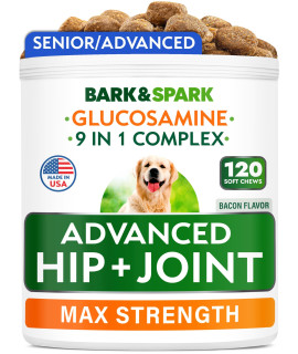 Senior Advanced Glucosamine Chondroitin for Dogs - Hip Joint Pain Relief Pills - Dog Joint Supplement Large Breed & Small - MSM Hip Joint Chews for Canine Joint Health - Vitamin Treats Old Dogs -120Ct