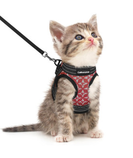 CatRomance Cat Harness and Leash Set Escape Proof for Walking, Safe Adjustable Small Large Kitten Vest with Reflective Strip for Kitty, Easy Control Comfortable Soft Outdoor Harnesses, Red, Small