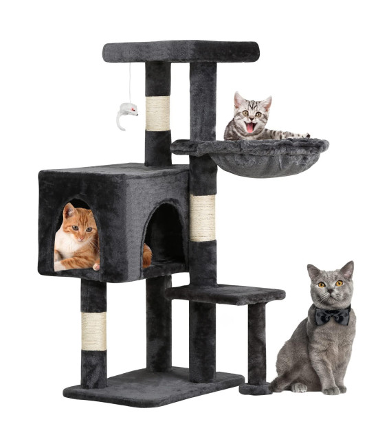 BestPet Cat Tree 36 inch Tall Cat Tower for Indoor Cats with Cat Scratching Post,Cat Condo Furniture Activity Centre with Cat Hammock & Funny Toy,Light Gray