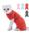 SUNFURA Cat Surgery Recovery Suit, Cat Neuter Recovery Suit with 4 Legs Cat Spay Surgical Onesie for Abdominal Wounds After Surgery, E-Collar Alternative Small Pet Post Bandage Anti-Licking, Red S
