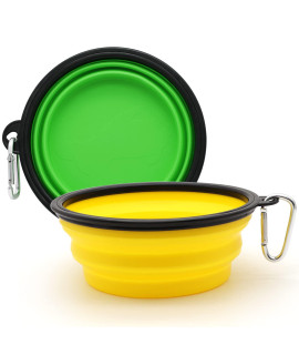 COLLAPSIBLE 2-Pack Large Dog Travel Bowl, Collapsible Bowls for Dogs, Foldable Cat Water Bowl, Portable Pet Feeding Watering Traveling Dish (Yellow & Green)