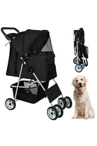 BestPet Pet Stroller Dog Cat Jogger Stroller for Medium Small Dogs Cats Folding Lightweight Travel Stroller with Cup Holder (Black, 4 Wheels)