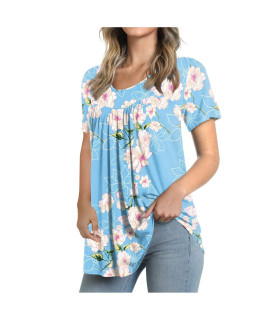 Womens Tops Hide Belly Tunic 2022 Summer Short Sleeve T Shirts Long Flowy Tshirt casual Dressy Blouses To Wear With Leggings Blue