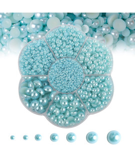 5600PcS Half Round Pearls Flatback Imitation Pearls for crafts,7 Sizes for DIY Nails Art crafting,Jewelry Making, Shoes,cup,Phone Decoration (Light Blue)