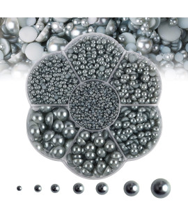 5600PcS Half Round Pearls Flatback Imitation Pearls for crafts,7 Sizes for DIY Nails Art crafting,Jewelry Making, Shoes,cup,Phone Decoration (gray)