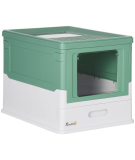 PawHut closed cat Litter with Scoop Included, Toilet Box for cats with Removable Tray and 2 Doors, 475 x 355 x 365 cm, green