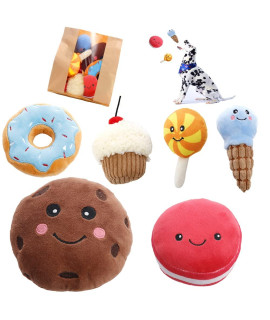 wowmolly Interactive Plush Stuff Food Pet Toys Donut Cake Cookie Hot Chocolate ice Cream Macaron Package Dog Toy for Small, Medium Breed