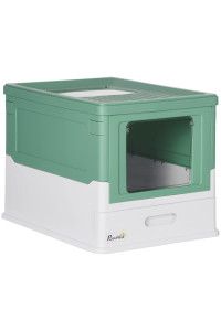 PawHut Folding Litter Box for Cats Closed Litter Box for Cats with Removable Cover Removable Tray Folding Roof Entrance Door and Shovel 47.5 x 35.5 x 36.5 cm Green