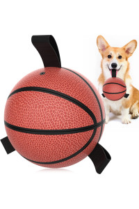 QDAN Dog Toys Basketball with Straps, Interactive Dog Toys for Tug of War, Puppy Birthday Gifts, Dog Tug Toy, Dog Water Toy, Durable Dog Balls for Small & Medium Dogs(6 Inch)