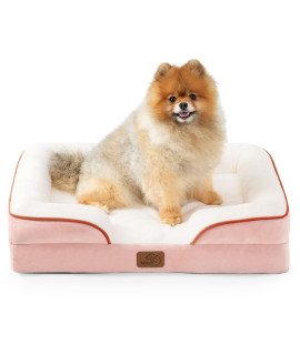 Bedsure Small Orthopedic Dog Bed - Washable Bolster Dog Sofa Beds for Small Dogs, Supportive Foam Pet Couch Bed with Removable Washable Cover, Waterproof Lining and Nonskid Bottom Couch, Pink