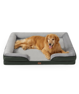 Bedsure XXL Orthopedic Dog Bed - Washable Great Dane Dog Sofa Bed for Giant Dogs, Supportive Foam Pet Couch Bed with Removable Washable Cover, Waterproof Lining and Nonskid Bottom, Dark Green