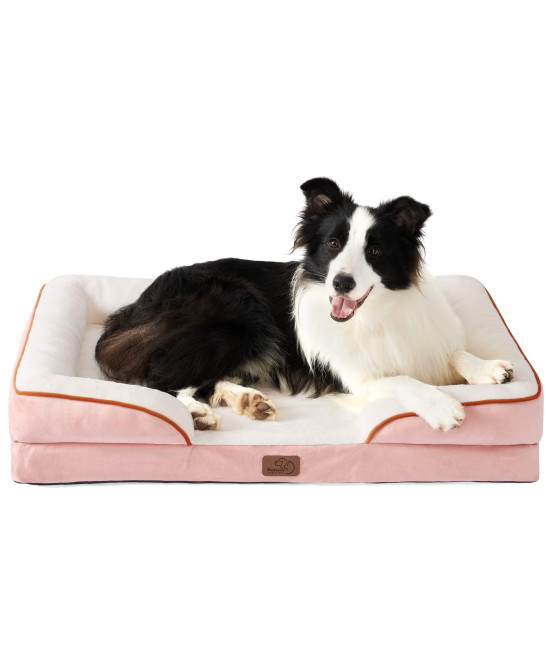 Bedsure Orthopedic Dog Bed for Large Dogs - Big Washable Dog Sofa Bed Large, Supportive Foam Pet Couch Bed with Removable Washable Cover, Waterproof Lining and Nonskid Bottom, Pink