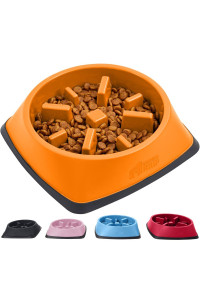 Gorilla Grip 100% BPA Free Slow Feeder Cat and Dog Bowl, Slows Down Pets Eating, Prevents Overeating, Puppy Training, Large, Small Breeds, Fun Puzzle Design, Wet Dry Food, Cats, Dogs 1 Cup, Orange