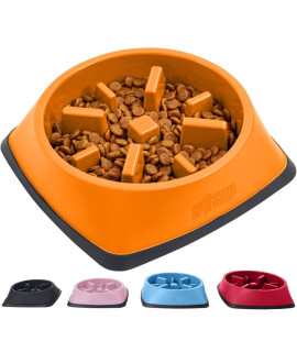 Gorilla Grip 100% BPA Free Slow Feeder Cat and Dog Bowl, Slows Down Pets Eating, Prevents Overeating, Puppy Training, Large, Small Breeds, Fun Puzzle Design, Wet Dry Food, Cats, Dogs 1 Cup, Orange