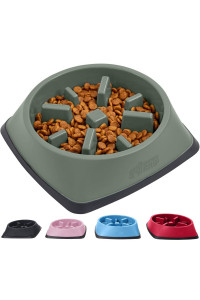Gorilla Grip 100% BPA Free Slow Feeder Cat and Dog Bowl, Slows Down Pets Eating, Prevents Overeating, Puppy Training, Large, Small Breeds, Fun Puzzle Design, Wet Dry Food, Cats, Dogs 4 Cups, Sage