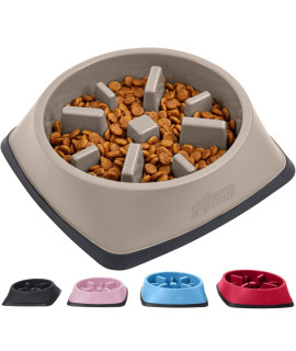 Gorilla Grip 100% BPA Free Slow Feeder Cat and Dog Bowl, Slows Down Pets Eating, Prevents Overeating, Puppy Training, Large, Small Breeds, Fun Puzzle Design, Wet Dry Food, Cats, Dogs 4 Cups, Beige