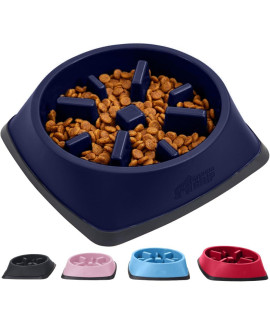 Gorilla Grip 100% BPA Free Slow Feeder Cat and Dog Bowl, Slows Down Pets Eating, Prevents Overeating, Puppy Training, Large, Small Breeds, Fun Puzzle Design, Wet Dry Food, Cats, Dogs 2 Cups, Navy