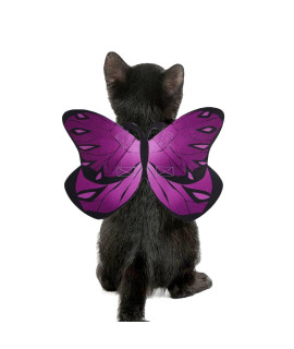 Cat Butterfly Costume Halloween Wings for Small Dogs and Cats, Puppy Cat Apparel Clothes for Halloween Party Decoration (Purple)