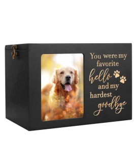 Pet Memorial Urns for Dog or Cat Ashes, XLarge Wooden Funeral Cremation Urns with Photo Frame, Memorial Keepsake Memory Box with Black Flannel as Lining, Loss Pet Memorial Remembrance Gift