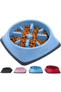 Gorilla Grip 100% BPA Free Slow Feeder Cat and Dog Bowl, Slows Down Pets Eating, Prevents Overeating, Puppy Training, Large, Small Breeds, Fun Puzzle Design, Wet Dry Food, Cats, Dogs 2 Cups, Lt Blue