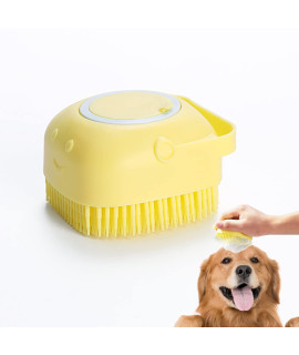 Dog Bath Brush, Soft Silicone Rubber Dog Grooming Brush Pet Massage Brush Shampoo Dispenserfor Short Long Haired Dogs and Cats Washing Shower(yellow)