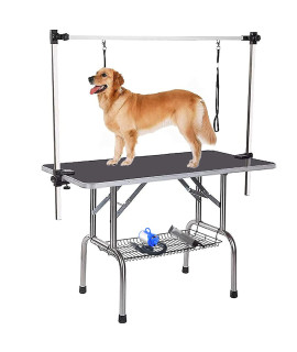 JINTANGLI PET Dog Pet Grooming Table for Large Dogs Adjustable Height Heavy Duty Professional Portable Trimming Table with Arm/Noose/Mesh Tray, Maximum Capacity Up to 330 LBS, 42''/Black