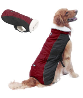 EMUST Winter Dog Jackets,Adjustable Dog Winter Clothes with Leash Ring,Reflective Small/Medium/Large Cold Weather Dog Coat, 6 Colors 6 Sizes (L, Burgundy)