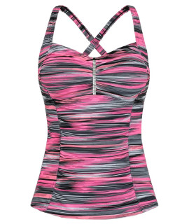 Hilor Tankini Bathing Suits for Women Swim Tank Tops Shirred Tummy control Swimsuits cross Back Swimwear Tops Pink Stripes 12