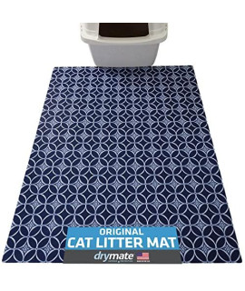 Drymate Original Cat Litter Mat, Contains Mess from Box for Cleaner Floors, Urine-Proof, Soft on Kitty Paws -Absorbent/Waterproof- Machine Washable, Durable (USA Made) (29x36)(Indigo)